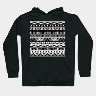 Aztec Influence Pattern White on Black Hoodie